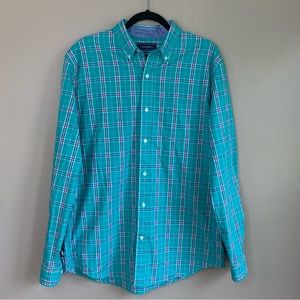 NWOT Crown & Ivy Men’s Aqua Plaid Long Sleeve Button Down Casual Dress Shirt | M